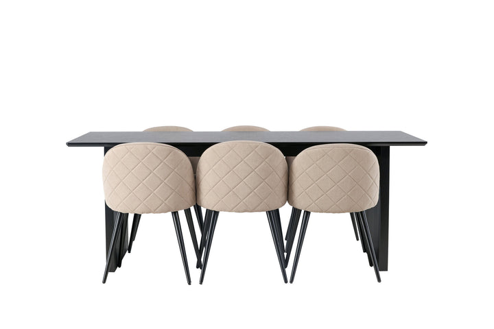 Venture Home Vail Dining Table - Black / Smoked Black MDF +Velvet Stitches Chair - Black / Beige Fabric (Polyester linen ) _6