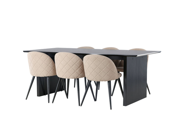 Venture Home Vail Dining Table - Black / Smoked Black MDF +Velvet Stitches Chair - Black / Beige Fabric (Polyester linen ) _6