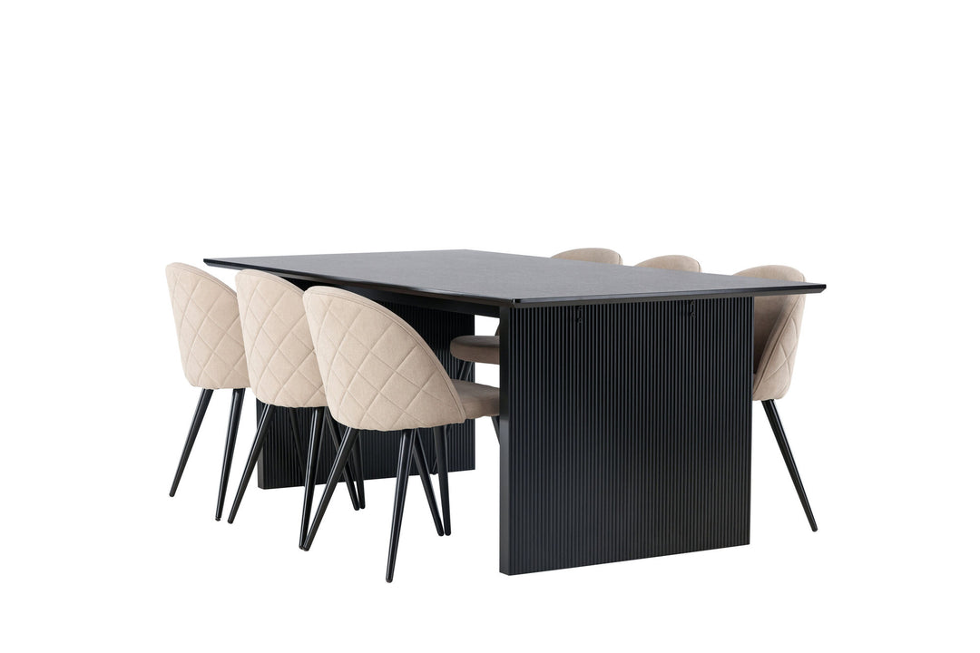 Venture Home Vail Dining Table - Black / Smoked Black MDF +Velvet Stitches Chair - Black / Beige Fabric (Polyester linen ) _6