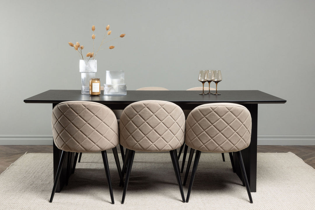 Venture Home Vail Dining Table - Black / Smoked Black MDF +Velvet Stitches Chair - Black / Beige Fabric (Polyester linen ) _6