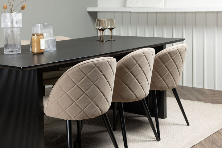 Venture Home Vail Dining Table - Black / Smoked Black MDF +Velvet Stitches Chair - Black / Beige Fabric (Polyester linen ) _6