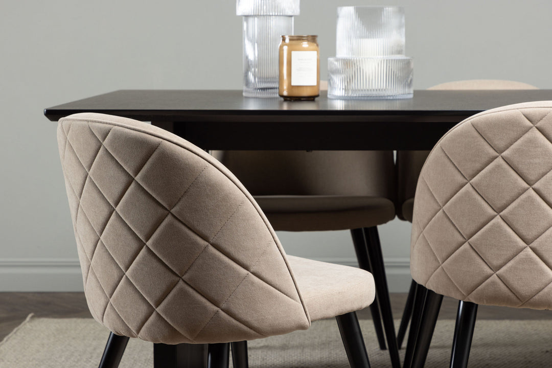Venture Home Vail Dining Table - Black / Smoked Black MDF +Velvet Stitches Chair - Black / Beige Fabric (Polyester linen ) _6