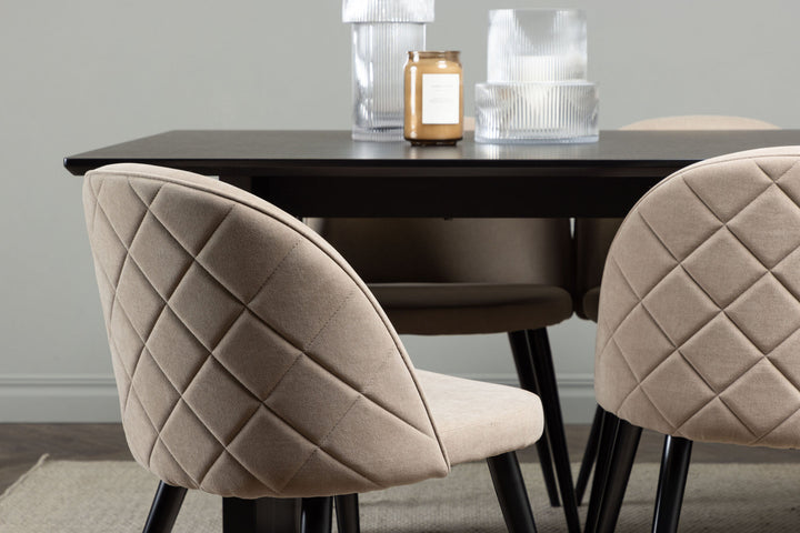 Venture Home Vail Dining Table - Black / Smoked Black MDF +Velvet Stitches Chair - Black / Beige Fabric (Polyester linen ) _6