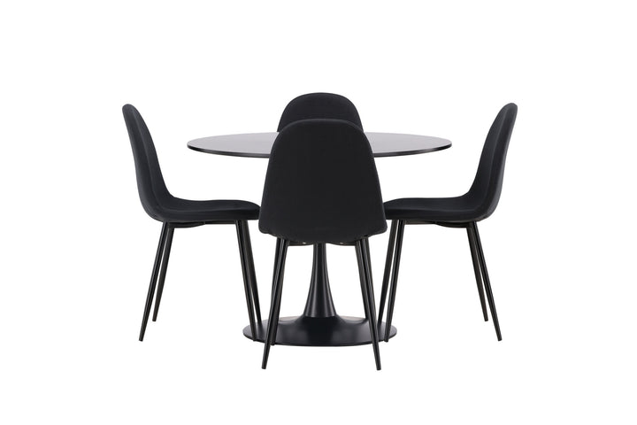 Venture Home Glade Dining Table - Black / Black MDF +Polar Dining Chair - Black Legs - Black Fabric _4