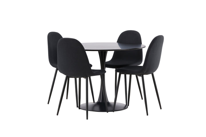 Venture Home Glade Dining Table - Black / Black MDF +Polar Dining Chair - Black Legs - Black Fabric _4