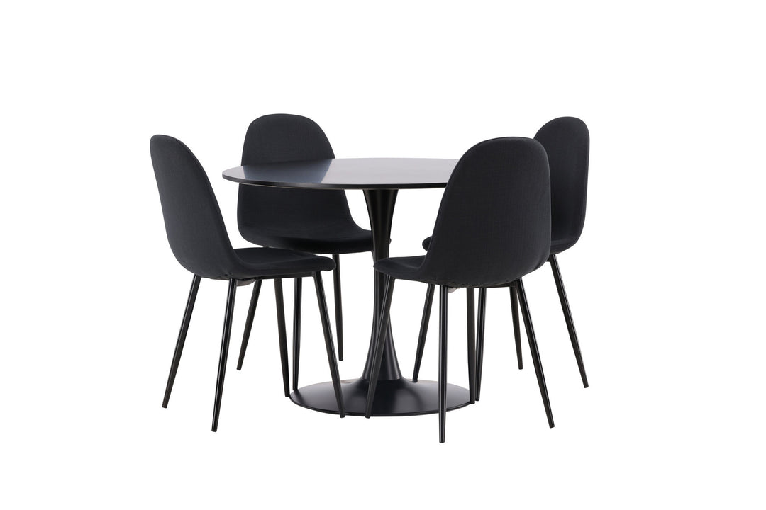 Venture Home Glade Dining Table - Black / Black MDF +Polar Dining Chair - Black Legs - Black Fabric _4