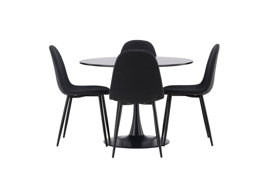Venture Home Glade Dining Table - Black / Black MDF +Polar Dining Chair - Black Legs - Black Fabric _4