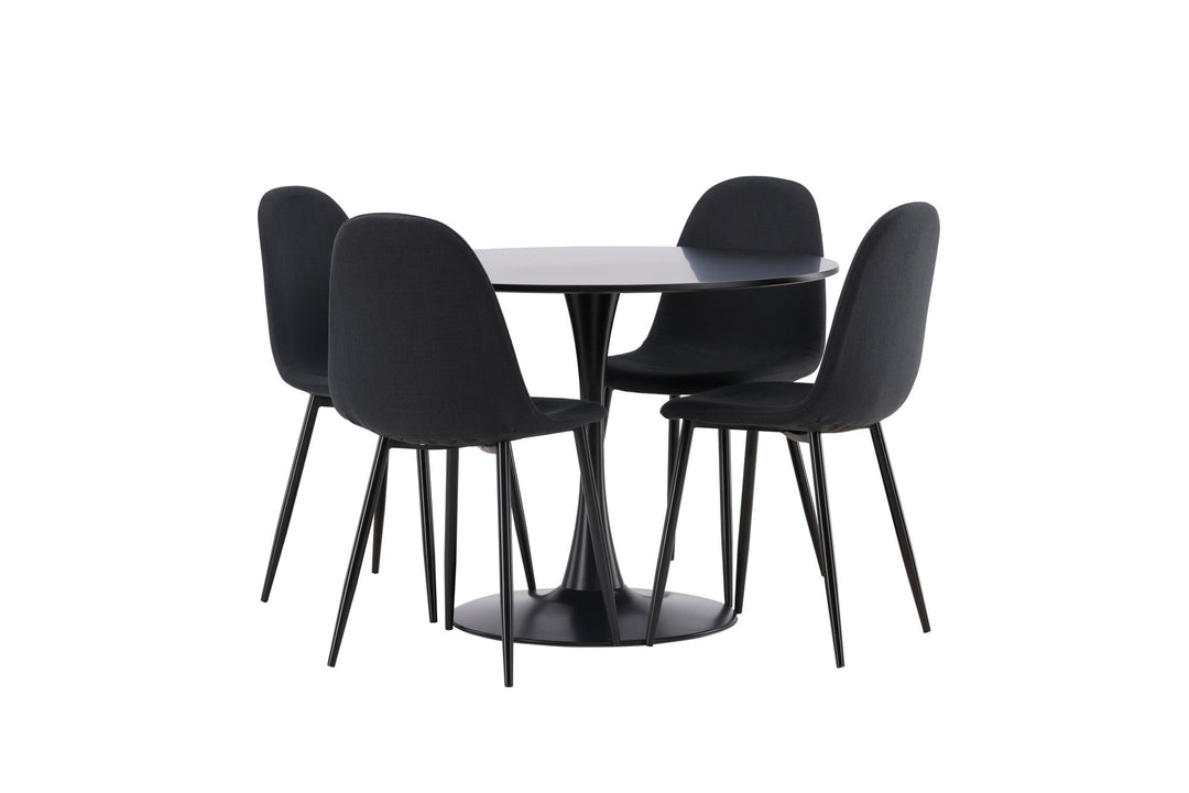 Venture Home Glade Dining Table - Black / Black MDF +Polar Dining Chair - Black Legs - Black Fabric _4