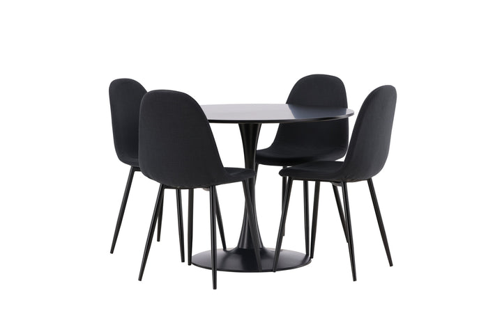 Venture Home Glade Dining Table - Black / Black MDF +Polar Dining Chair - Black Legs - Black Fabric _4