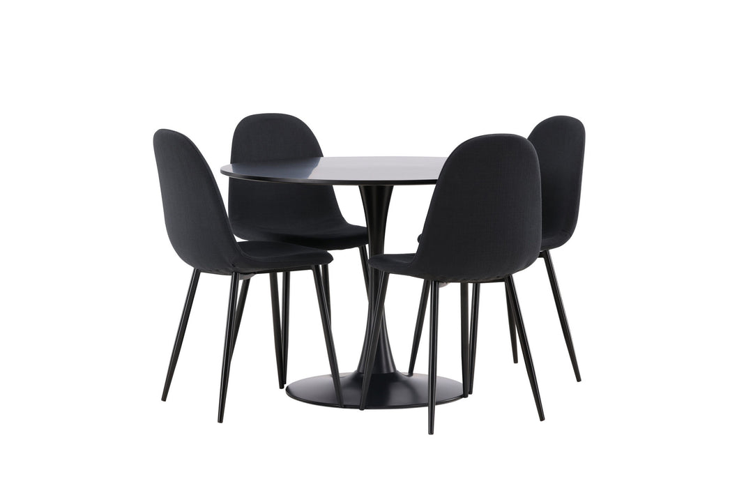 Venture Home Glade Dining Table - Black / Black MDF +Polar Dining Chair - Black Legs - Black Fabric _4