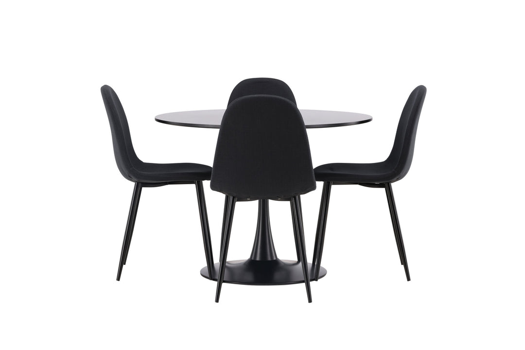 Venture Home Glade Dining Table - Black / Black MDF +Polar Dining Chair - Black Legs - Black Fabric _4