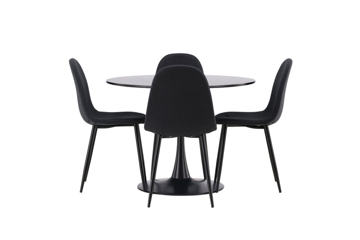 Venture Home Glade Dining Table - Black / Black MDF +Polar Dining Chair - Black Legs - Black Fabric _4