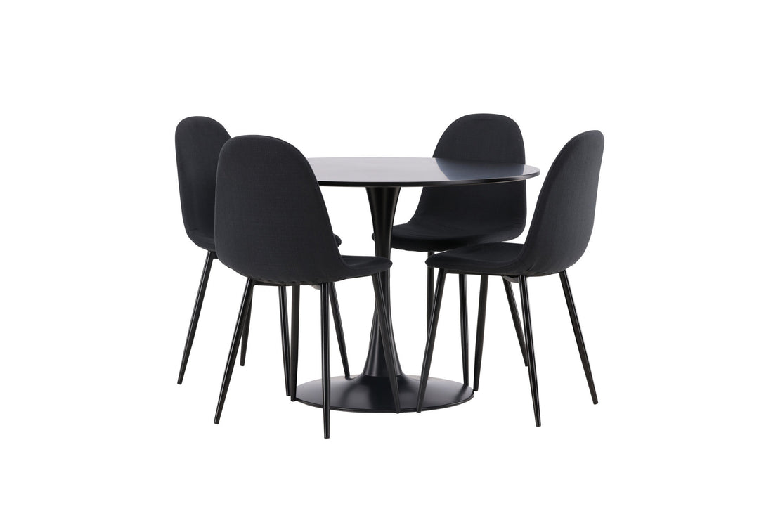 Venture Home Glade Dining Table - Black / Black MDF +Polar Dining Chair - Black Legs - Black Fabric _4