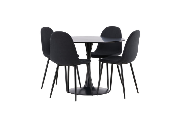 Venture Home Glade Dining Table - Black / Black MDF +Polar Dining Chair - Black Legs - Black Fabric _4