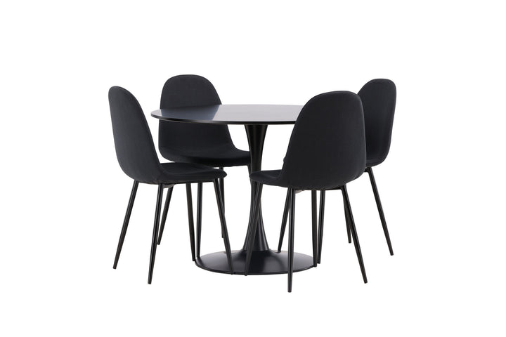 Venture Home Glade Dining Table - Black / Black MDF +Polar Dining Chair - Black Legs - Black Fabric _4
