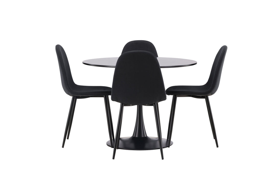 Venture Home Glade Dining Table - Black / Black MDF +Polar Dining Chair - Black Legs - Black Fabric _4