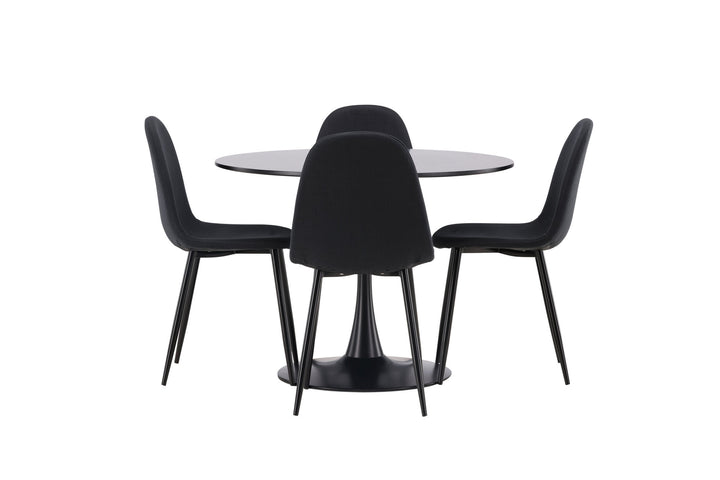 Venture Home Glade Dining Table - Black / Black MDF +Polar Dining Chair - Black Legs - Black Fabric _4