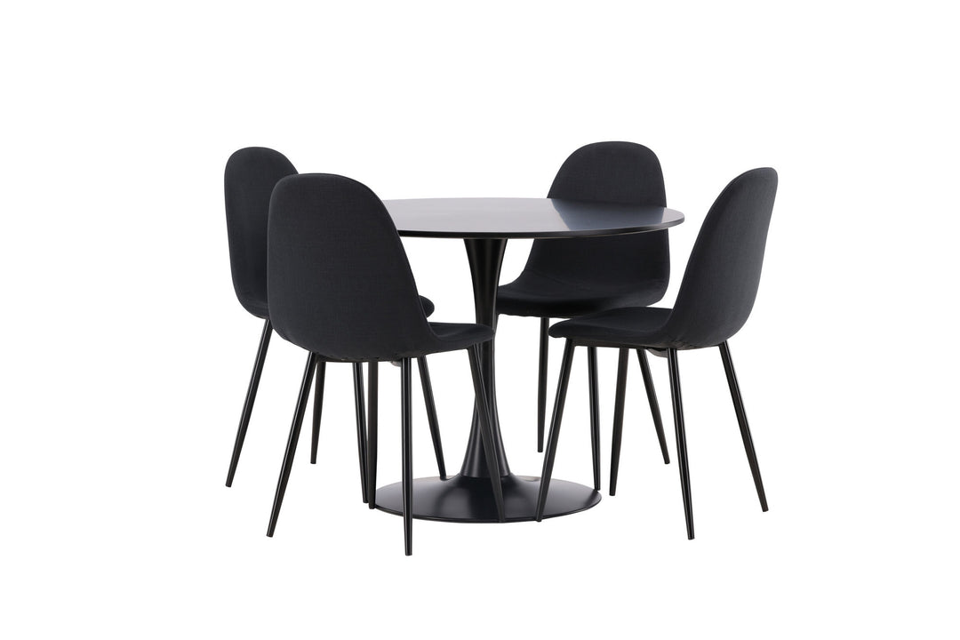 Venture Home Glade Dining Table - Black / Black MDF +Polar Dining Chair - Black Legs - Black Fabric _4