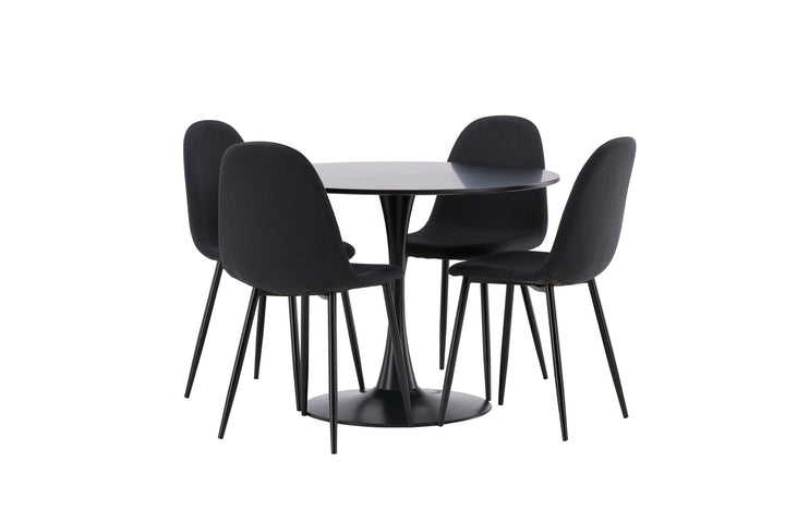 Venture Home Glade Dining Table - Black / Black MDF +Polar Dining Chair - Black Legs - Black Fabric _4