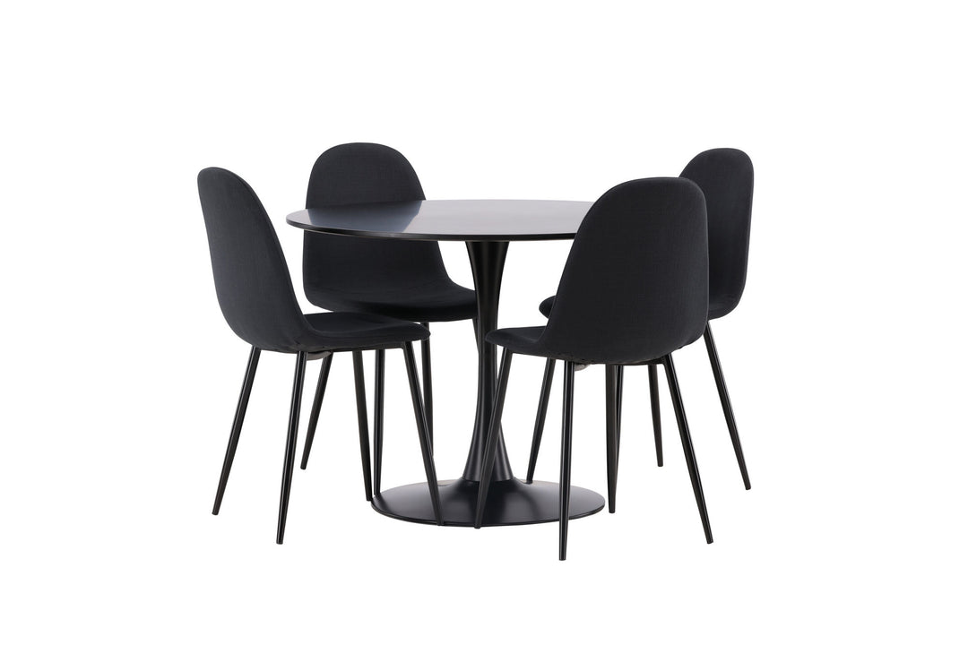 Venture Home Glade Dining Table - Black / Black MDF +Polar Dining Chair - Black Legs - Black Fabric _4