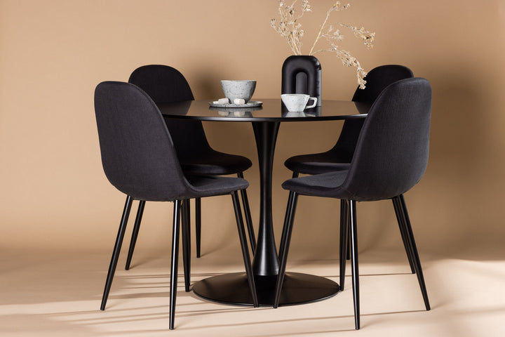 Venture Home Glade Dining Table - Black / Black MDF +Polar Dining Chair - Black Legs - Black Fabric _4