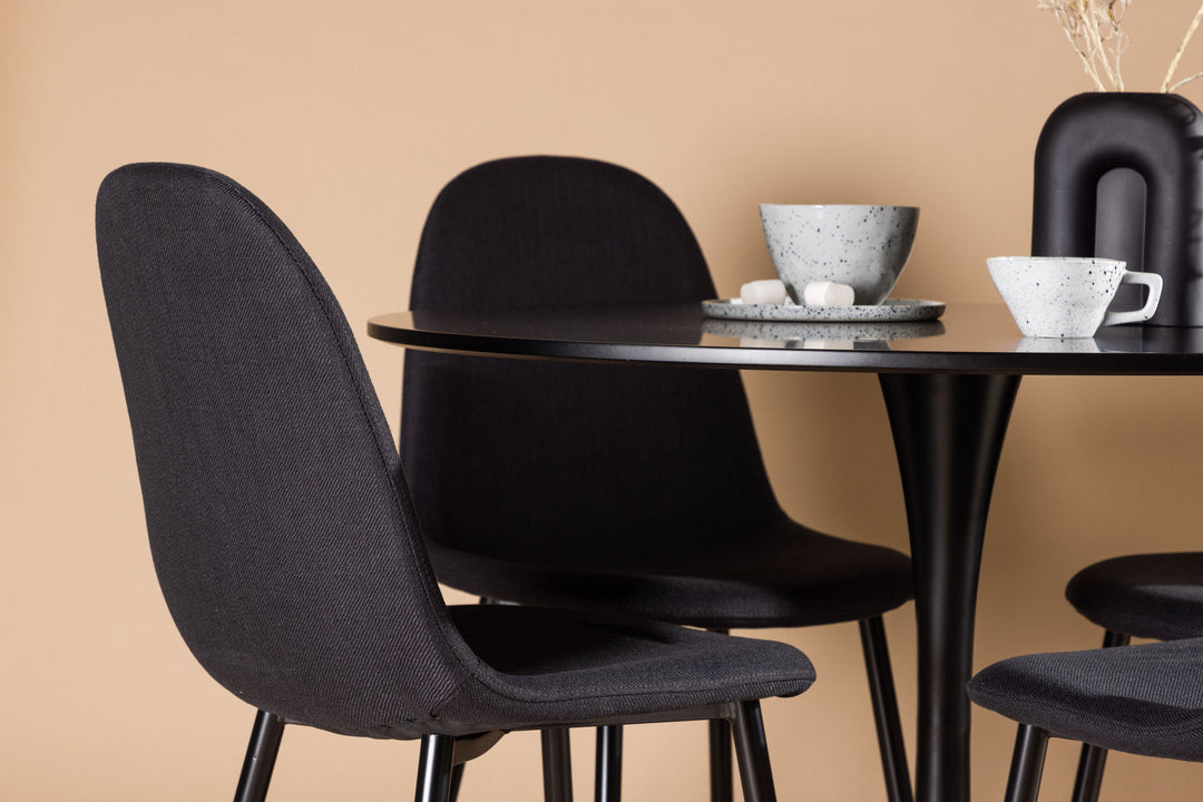 Venture Home Glade Dining Table - Black / Black MDF +Polar Dining Chair - Black Legs - Black Fabric _4
