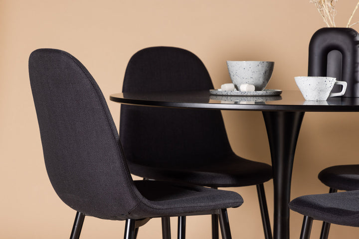 Venture Home Glade Dining Table - Black / Black MDF +Polar Dining Chair - Black Legs - Black Fabric _4