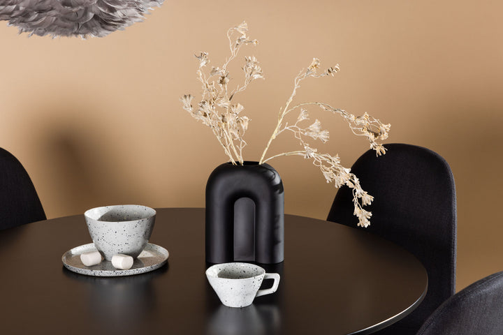 Venture Home Glade Dining Table - Black / Black MDF +Polar Dining Chair - Black Legs - Black Fabric _4