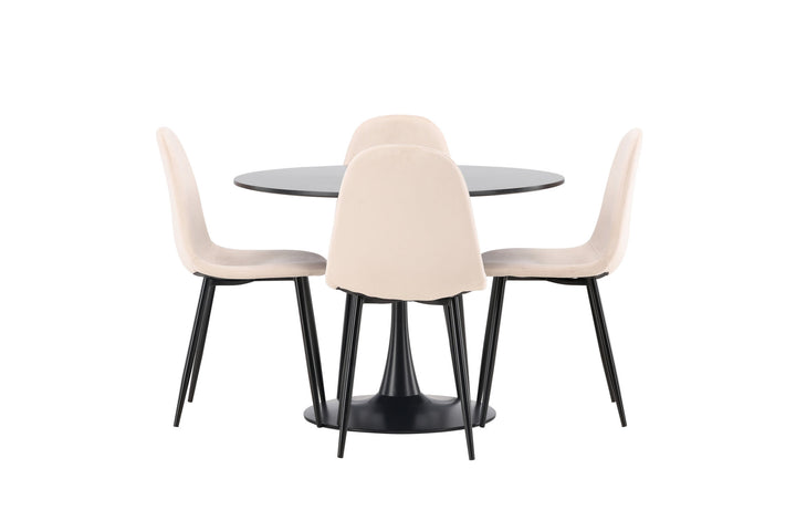 Venture Home Glade Dining Table - Black / Black MDF +Polar Dining Chair - Black legs / Beige Velvet _4