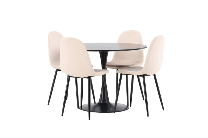 Venture Home Glade Dining Table - Black / Black MDF +Polar Dining Chair - Black legs / Beige Velvet _4