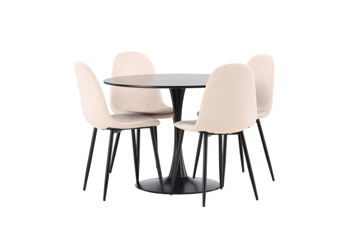 Venture Home Glade Dining Table - Black / Black MDF +Polar Dining Chair - Black legs / Beige Velvet _4