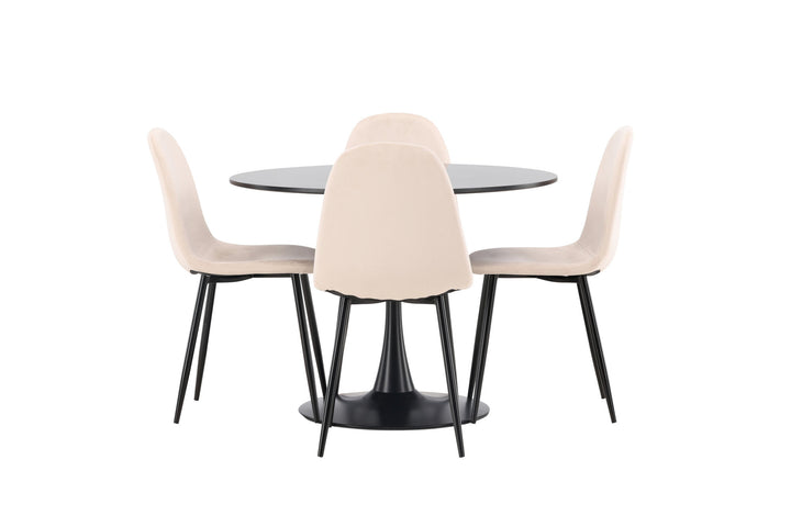 Venture Home Glade Dining Table - Black / Black MDF +Polar Dining Chair - Black legs / Beige Velvet _4