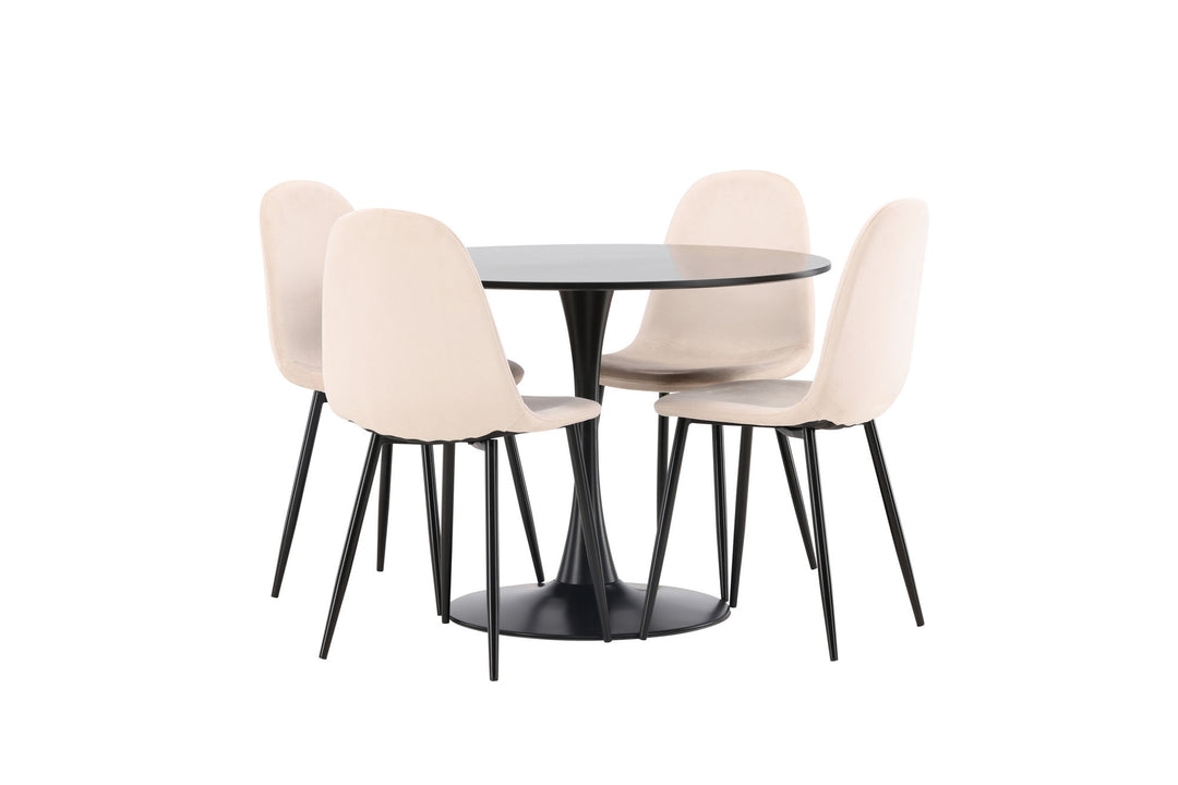 Venture Home Glade Dining Table - Black / Black MDF +Polar Dining Chair - Black legs / Beige Velvet _4