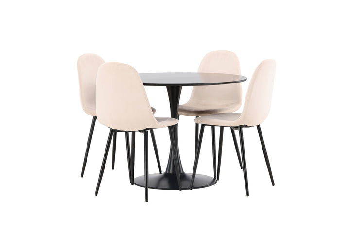 Venture Home Glade Dining Table - Black / Black MDF +Polar Dining Chair - Black legs / Beige Velvet _4