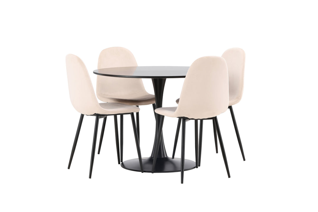 Venture Home Glade Dining Table - Black / Black MDF +Polar Dining Chair - Black legs / Beige Velvet _4