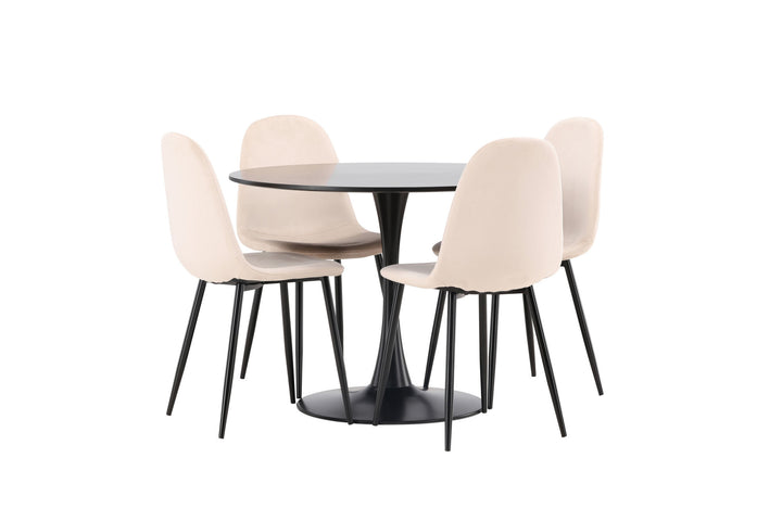 Venture Home Glade Dining Table - Black / Black MDF +Polar Dining Chair - Black legs / Beige Velvet _4