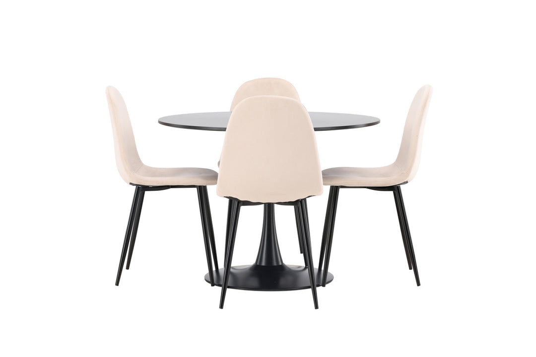 Venture Home Glade Dining Table - Black / Black MDF +Polar Dining Chair - Black legs / Beige Velvet _4