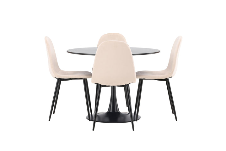 Venture Home Glade Dining Table - Black / Black MDF +Polar Dining Chair - Black legs / Beige Velvet _4