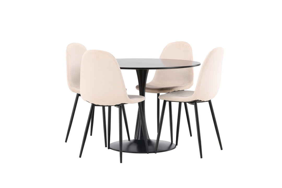 Venture Home Glade Dining Table - Black / Black MDF +Polar Dining Chair - Black legs / Beige Velvet _4