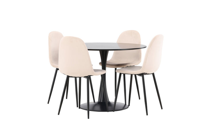 Venture Home Glade Dining Table - Black / Black MDF +Polar Dining Chair - Black legs / Beige Velvet _4