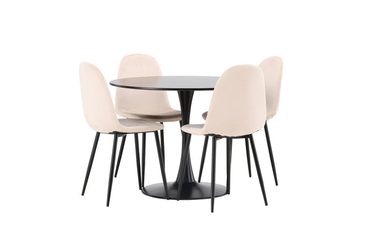 Venture Home Glade Dining Table - Black / Black MDF +Polar Dining Chair - Black legs / Beige Velvet _4