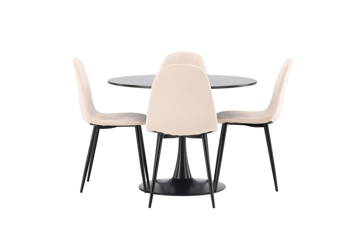 Venture Home Glade Dining Table - Black / Black MDF +Polar Dining Chair - Black legs / Beige Velvet _4