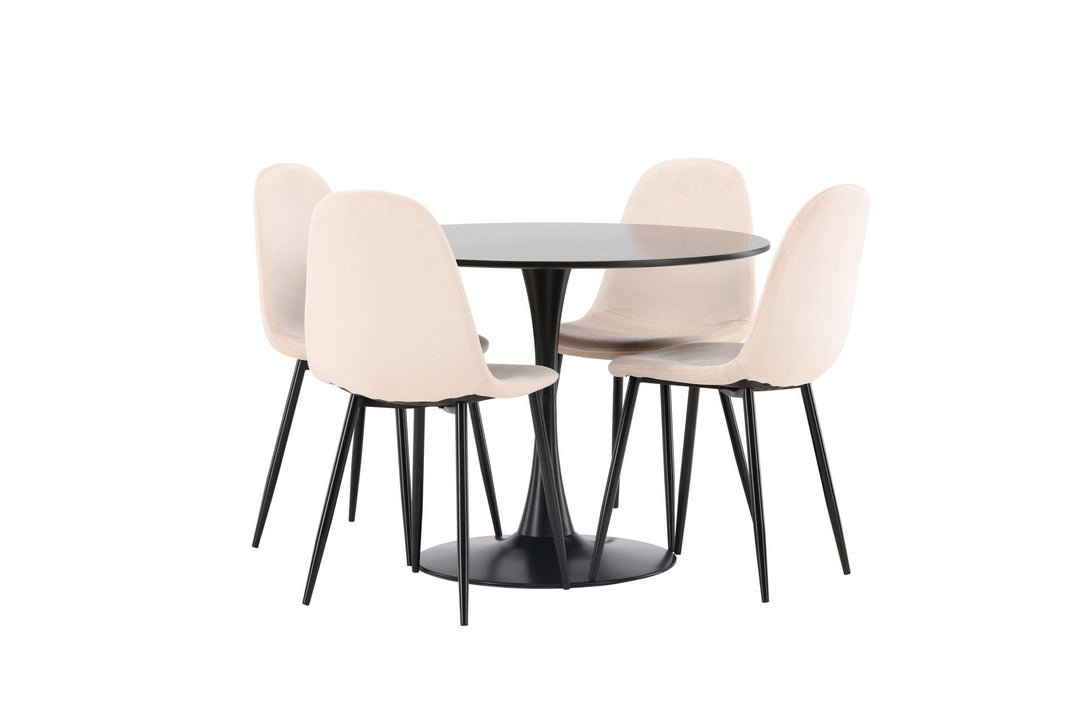 Venture Home Glade Dining Table - Black / Black MDF +Polar Dining Chair - Black legs / Beige Velvet _4