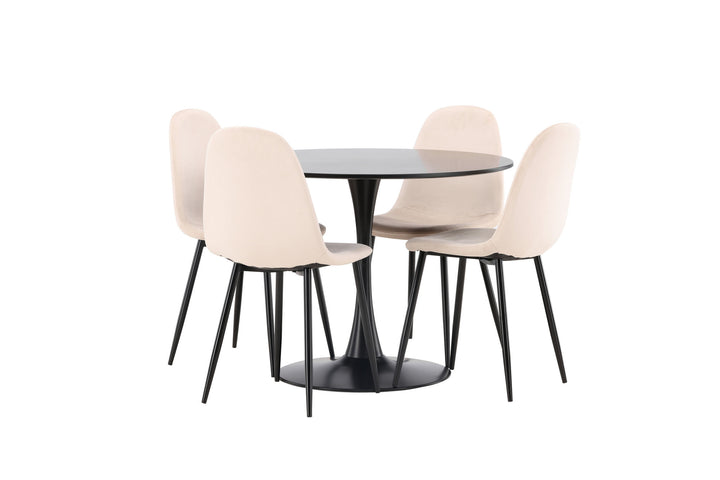 Venture Home Glade Dining Table - Black / Black MDF +Polar Dining Chair - Black legs / Beige Velvet _4