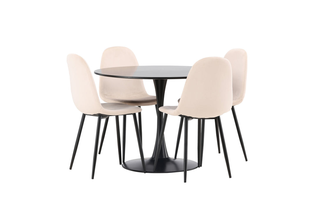 Venture Home Glade Dining Table - Black / Black MDF +Polar Dining Chair - Black legs / Beige Velvet _4