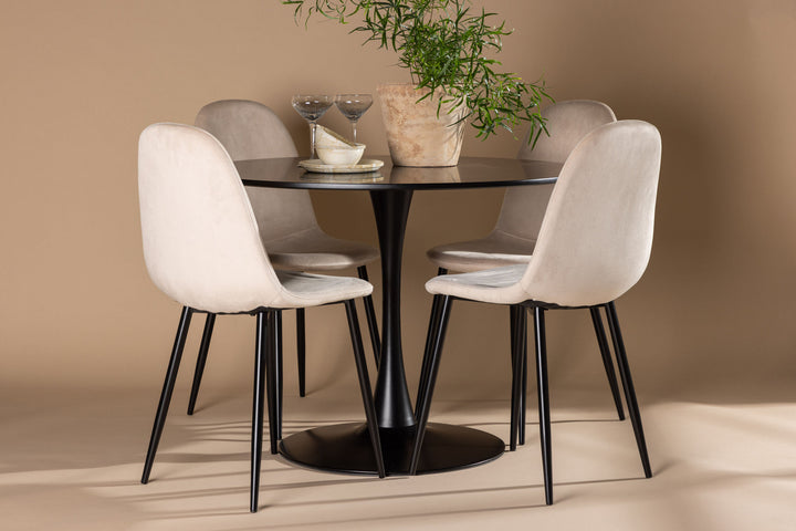 Venture Home Glade Dining Table - Black / Black MDF +Polar Dining Chair - Black legs / Beige Velvet _4