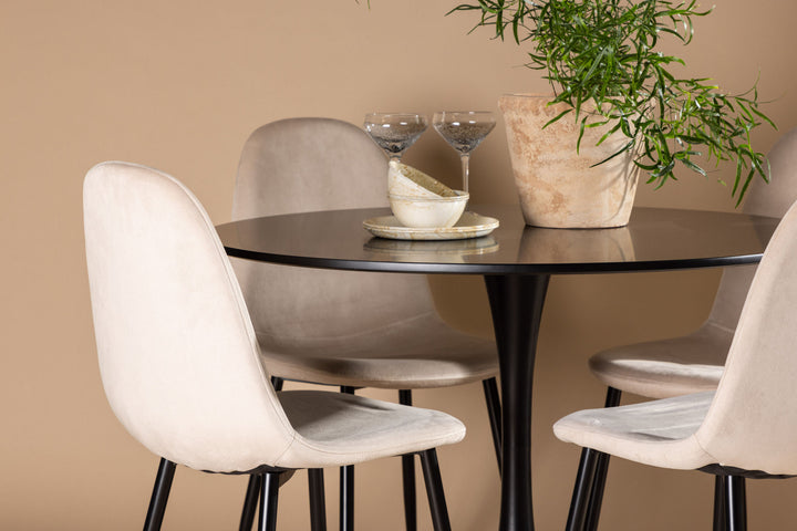 Venture Home Glade Dining Table - Black / Black MDF +Polar Dining Chair - Black legs / Beige Velvet _4