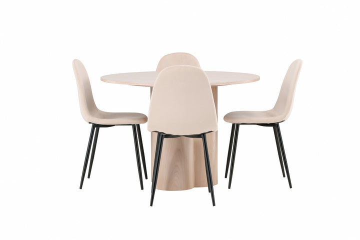 Venture Home OliviaDiningTable-WhiteWashVeneer+PolarDiningChair-Blacklegs/BeigeVelvet_4