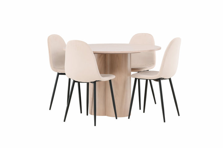 Venture Home OliviaDiningTable-WhiteWashVeneer+PolarDiningChair-Blacklegs/BeigeVelvet_4