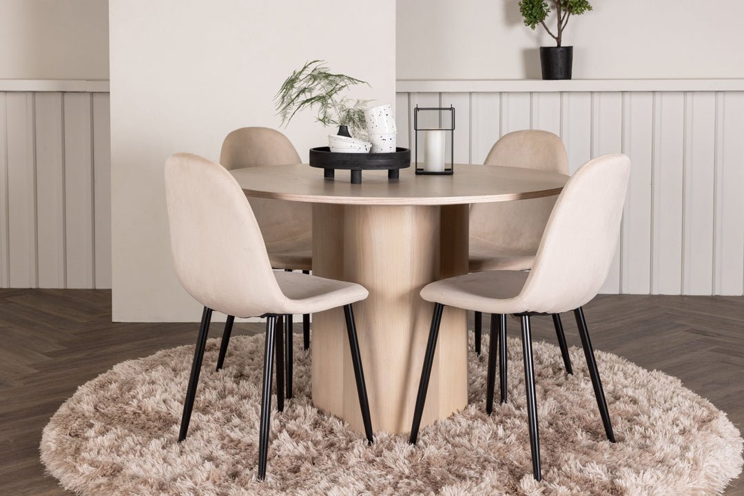 Venture Home OliviaDiningTable-WhiteWashVeneer+PolarDiningChair-Blacklegs/BeigeVelvet_4
